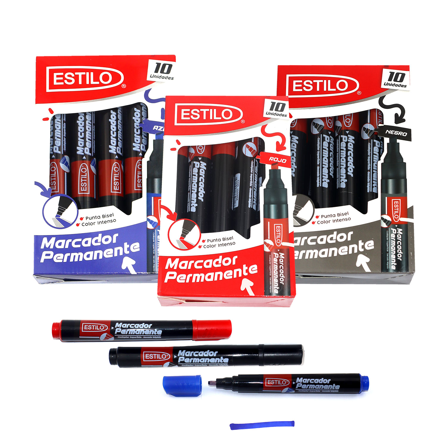 MARCADOR ESTILO PERMANENTE DISPONIBLE AZUL, NEGRO. ROJO