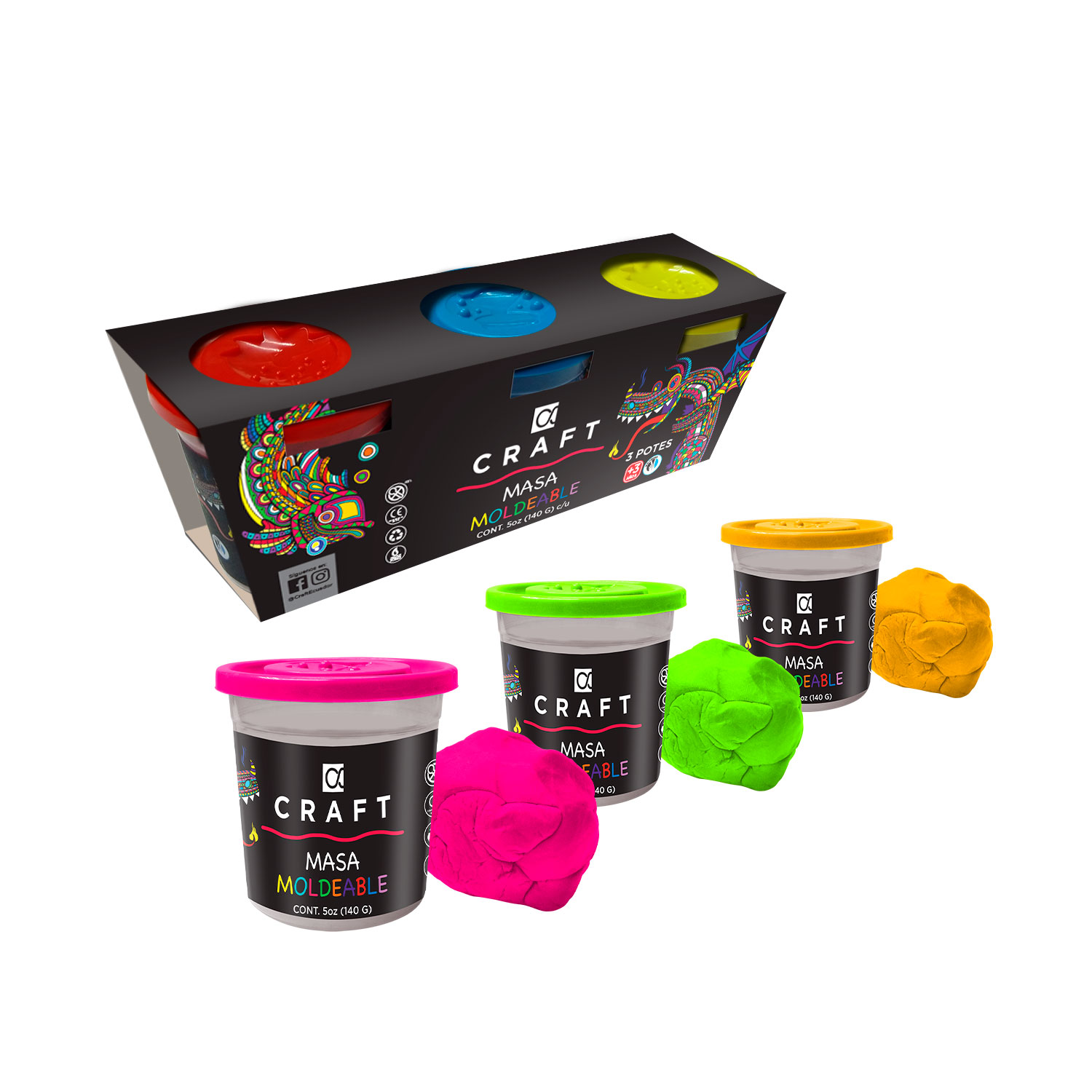 MASA CRAFT PARA MOLDEAR 140GR SET DE 3 COLORES