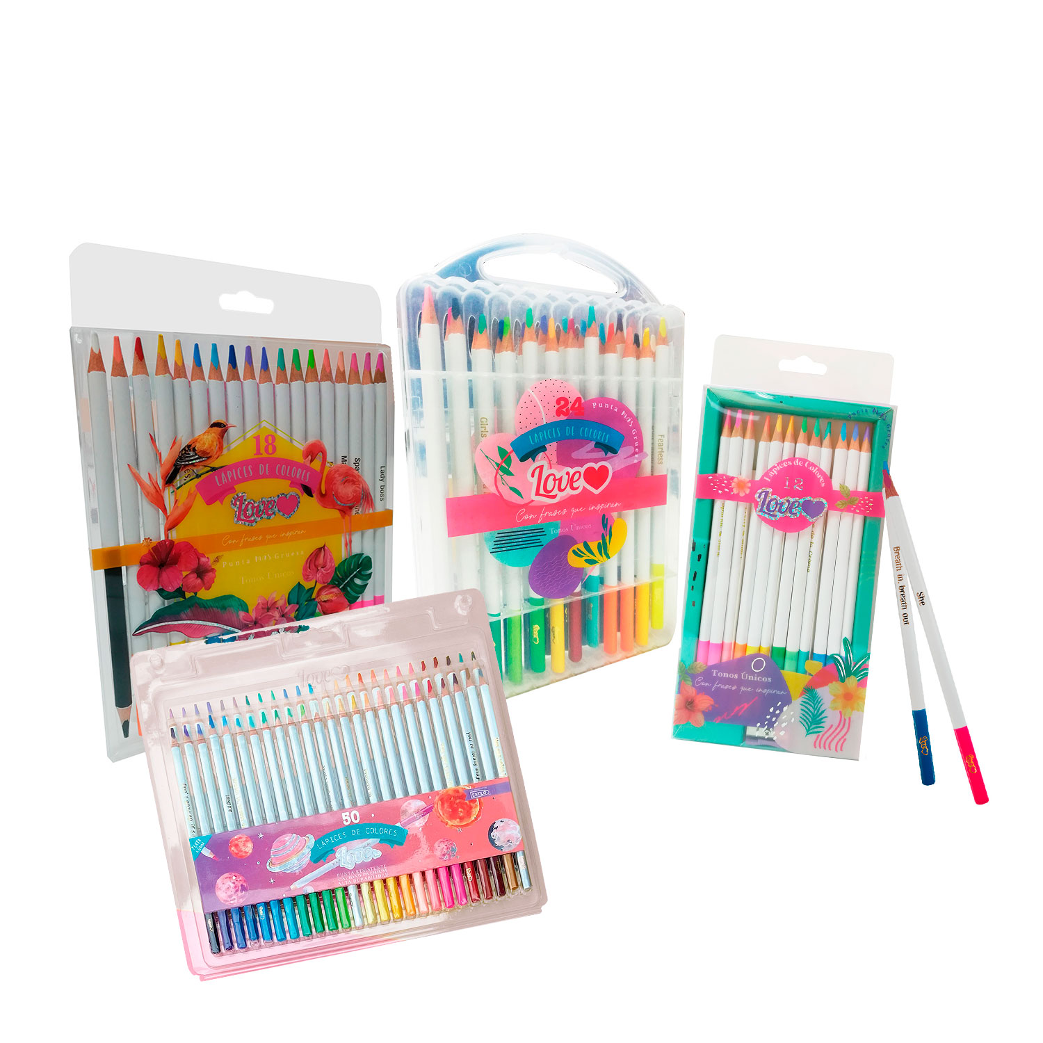 LAPIZ DE COLORES LOVE LARGOS TRIANGULAR DISPONIBLE 12, 18, 24, 50 COLORES