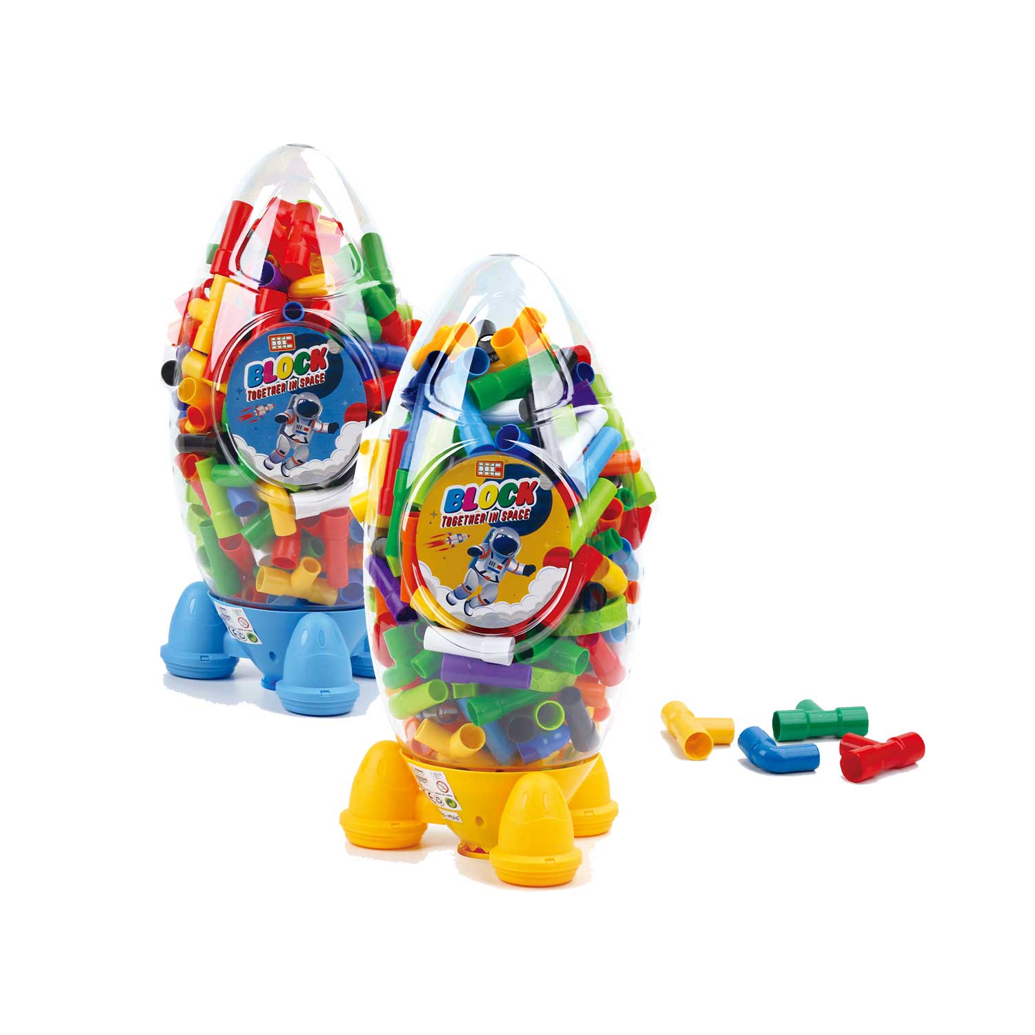 DIDACTICO JUGUETE TUBOS CONECTORES NAVE 182 PIEZAS  2 COLORES CELESTE, AMARILLO