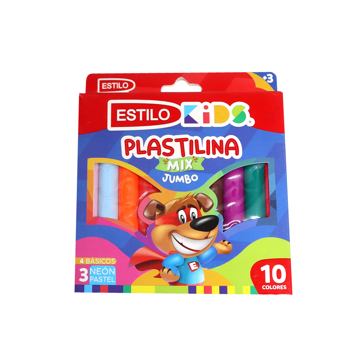 PLASTILINA ESTILO KIDS SOFT 10 COLORES MIX JUMBO 4 NORMALES, 3 NEON, 3 PASTELES
